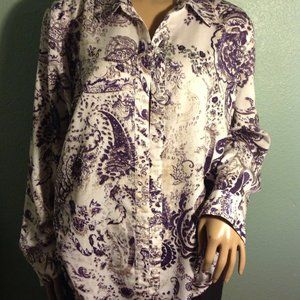 Chico's Size 2 Purple And Gray Long Sleeve Blouse